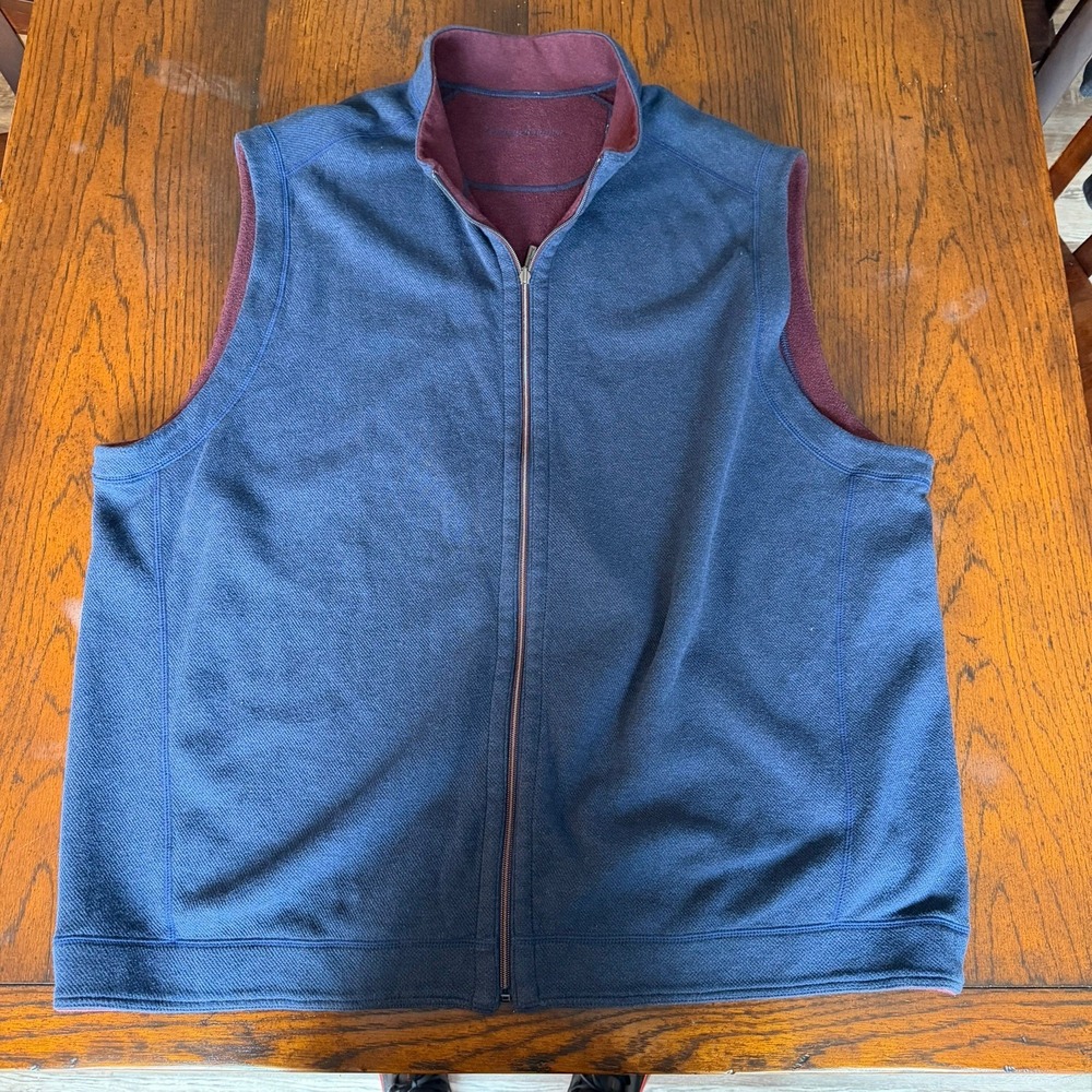 Tommy Bahama Vest Mens 2XL Reversible Zip Up Sweater Blue Red Tencell